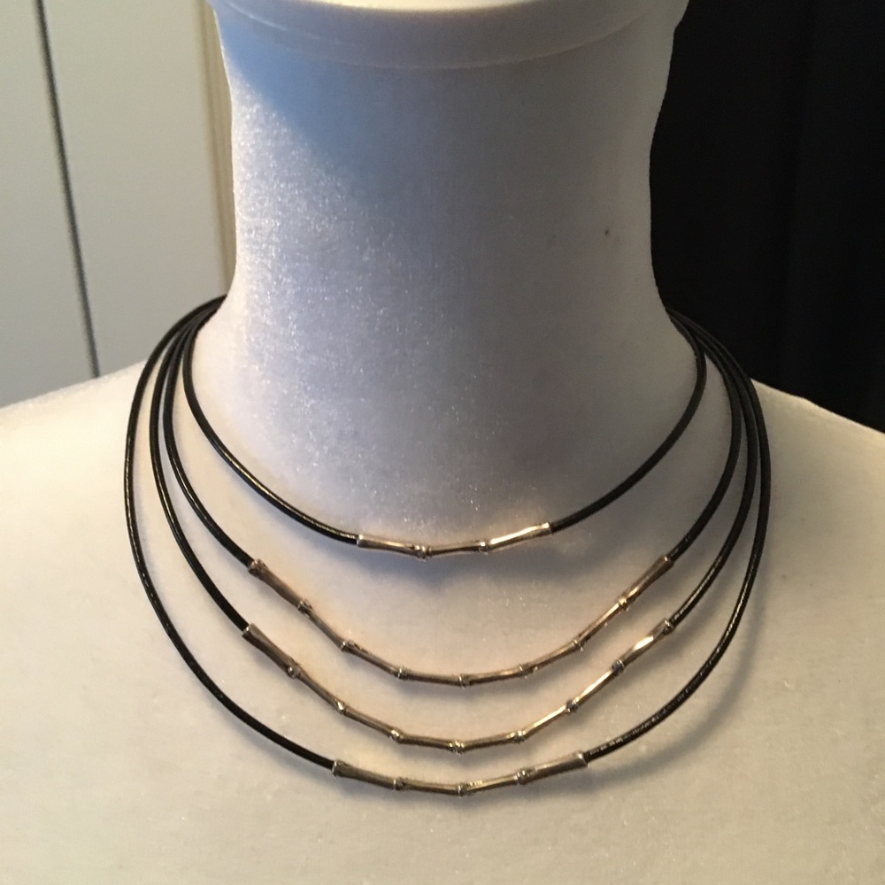 JOHN HARDY AUTHENTIC STERLING SILVER BAMBOO/LEATHER TRIPLE CORDS NECKLACE